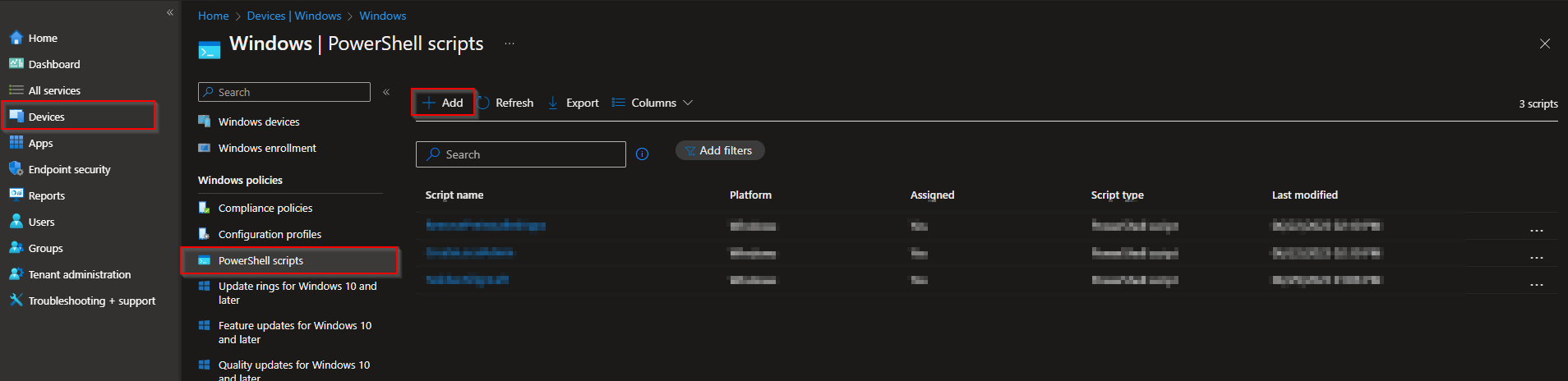 Adding a new PowerShell script in Intune